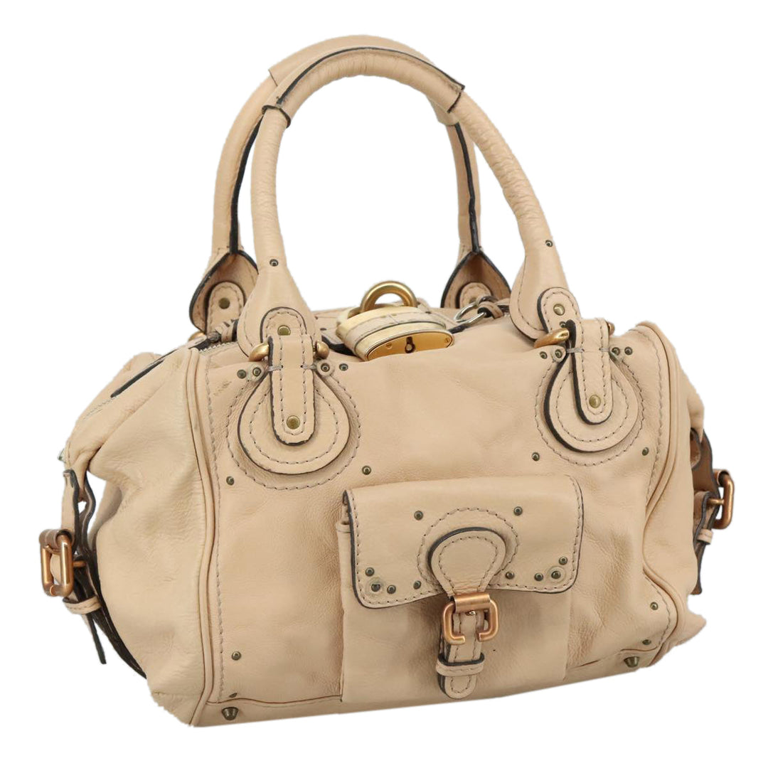 Chloe Paddington Hand Bag Leather Beige Gold Silver am7418