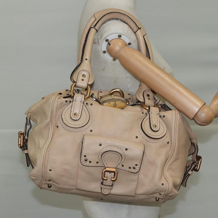 Chloe Paddington Hand Bag Leather Beige Gold Silver am7418