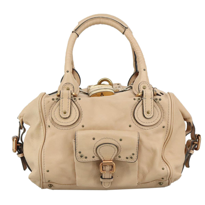 Chloe Paddington Hand Bag Leather Beige Gold Silver am7418