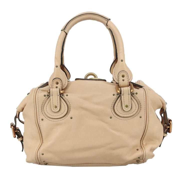 Chloe Paddington Hand Bag Leather Beige Gold Silver am7418