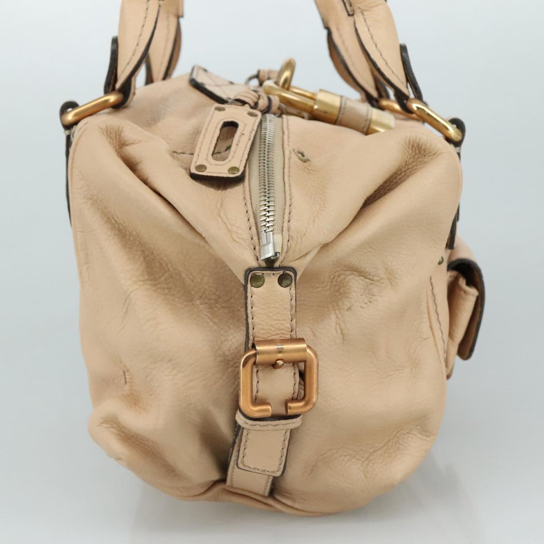 Chloe Paddington Hand Bag Leather Beige Gold Silver am7418