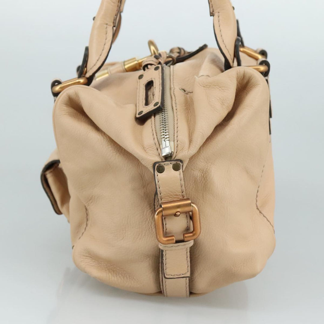 Chloe Paddington Hand Bag Leather Beige Gold Silver am7418