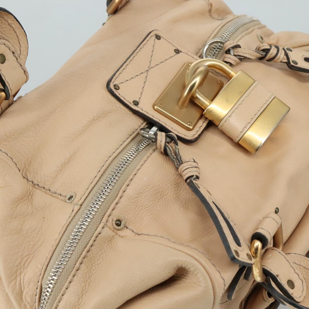 Chloe Paddington Hand Bag Leather Beige Gold Silver am7418