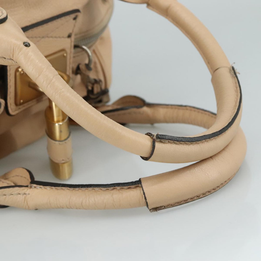 Chloe Paddington Hand Bag Leather Beige Gold Silver am7418