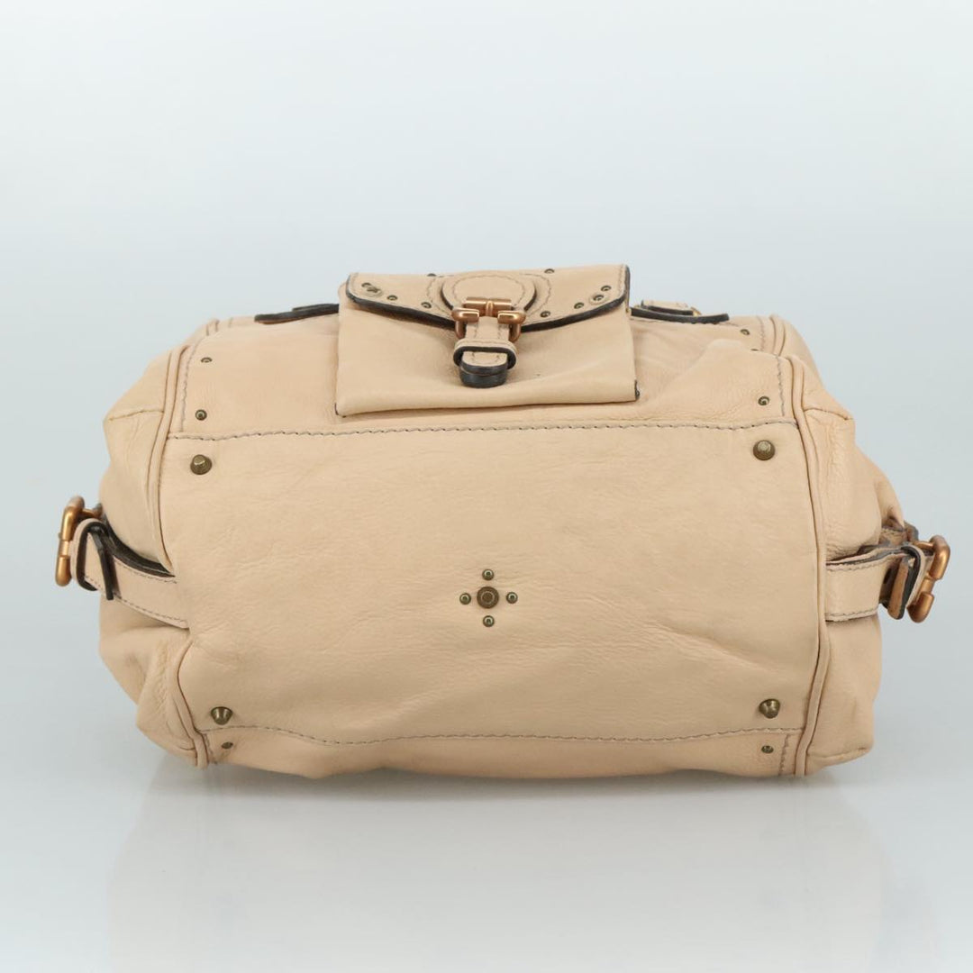 Chloe Paddington Hand Bag Leather Beige Gold Silver am7418