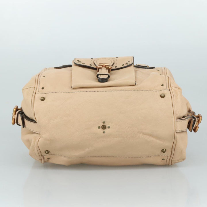 Chloe Paddington Hand Bag Leather Beige Gold Silver am7418