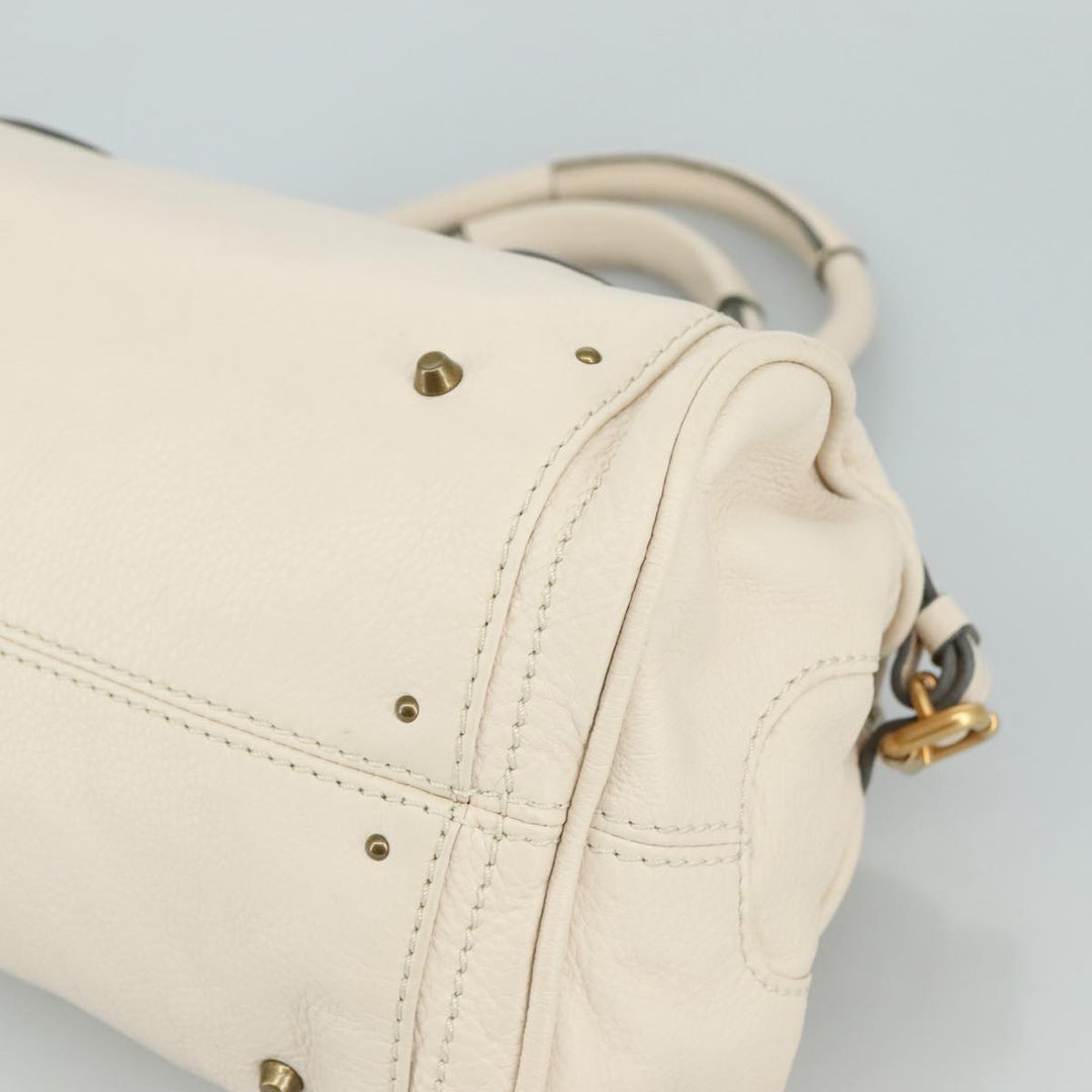 Chloe Paddington Hand Bag Leather White Gold Silver am7419