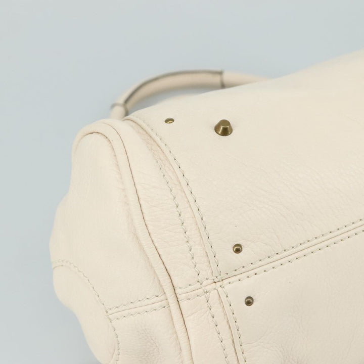 Chloe Paddington Hand Bag Leather White Gold Silver am7419