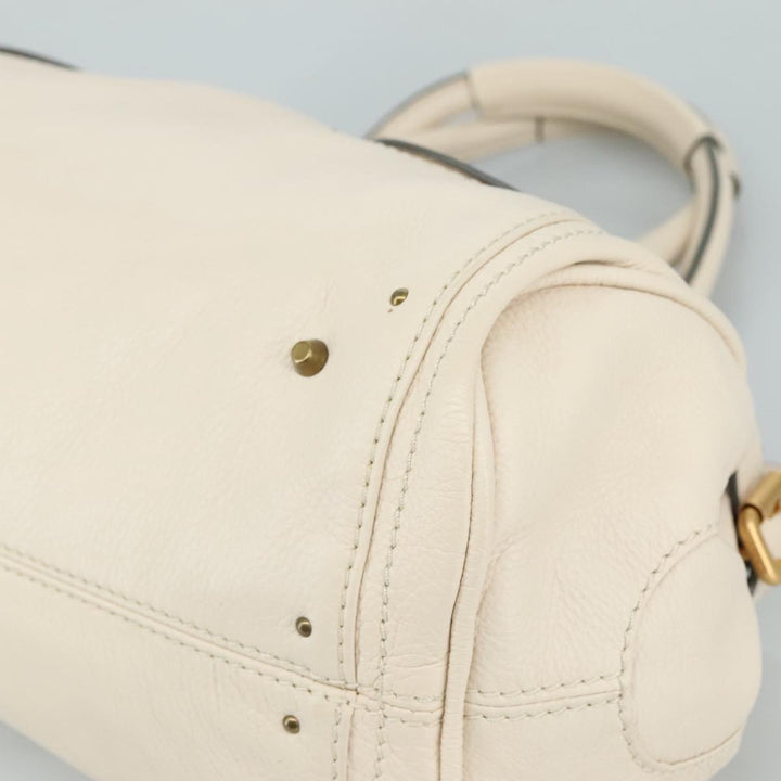 Chloe Paddington Hand Bag Leather White Gold Silver am7419