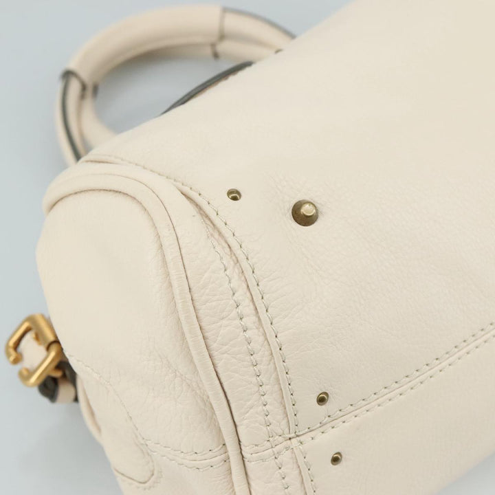 Chloe Paddington Hand Bag Leather White Gold Silver am7419