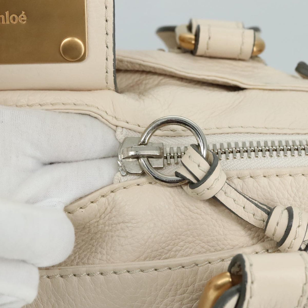Chloe Paddington Hand Bag Leather White Gold Silver am7419