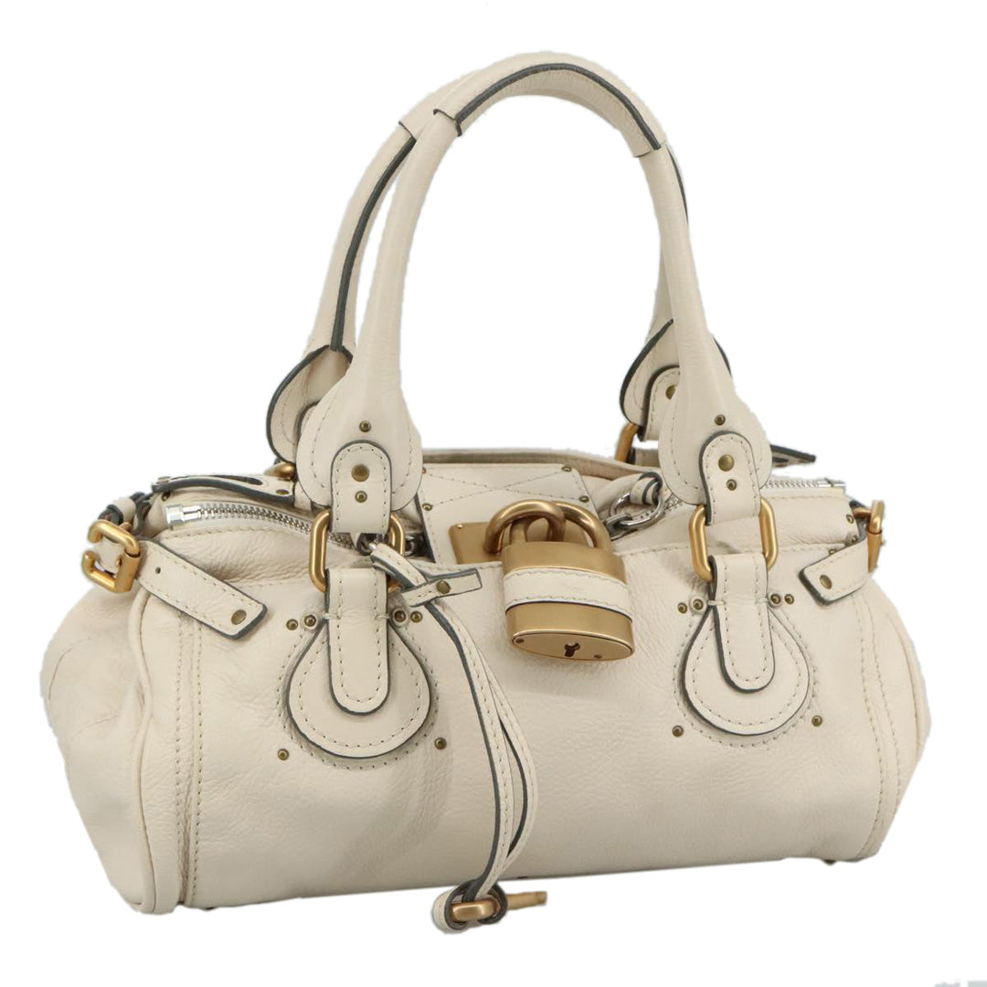 Chloe Paddington Hand Bag Leather White Gold Silver am7419