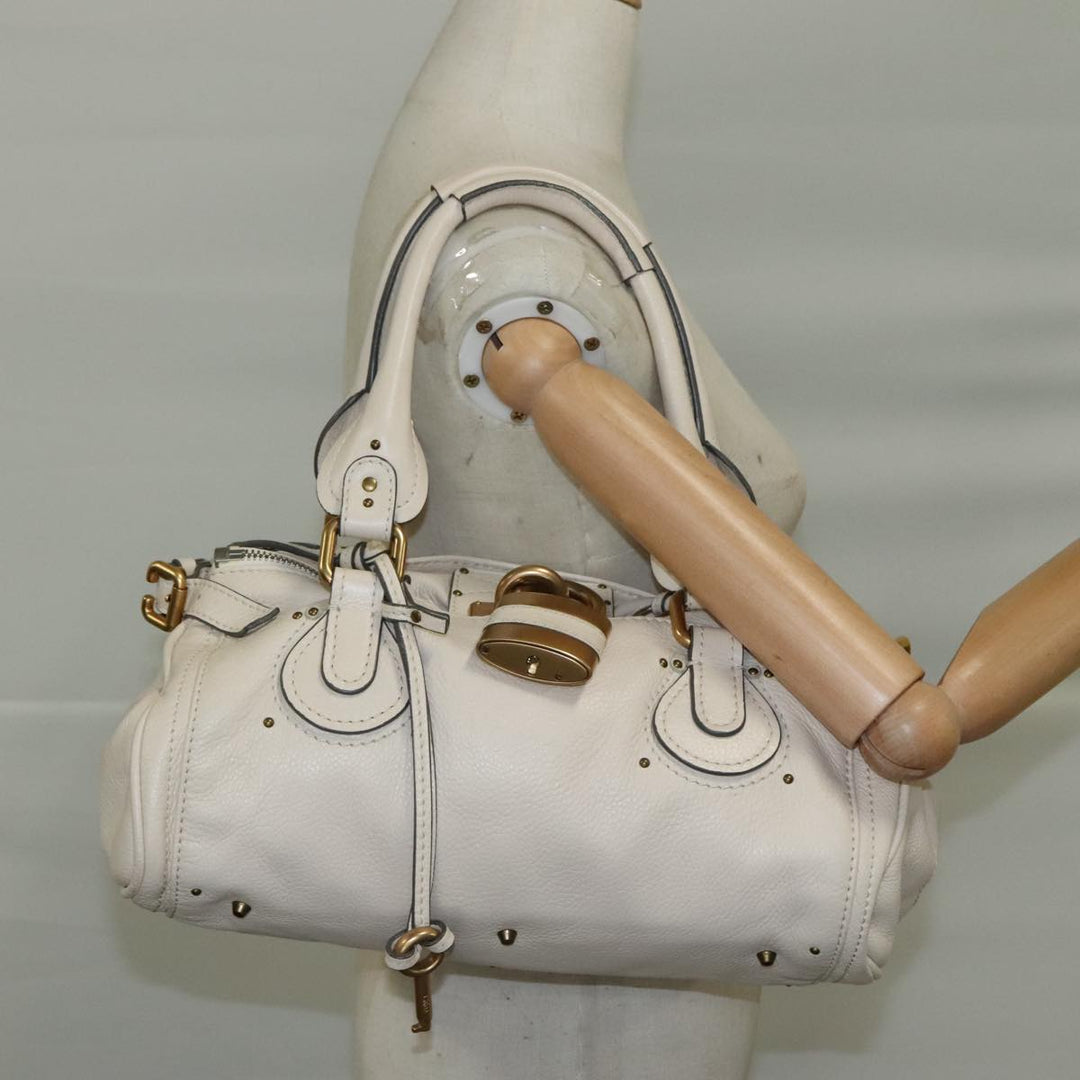 Chloe Paddington Hand Bag Leather White Gold Silver am7419