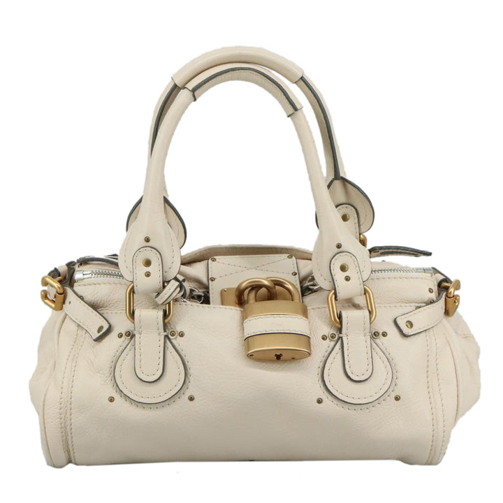 Chloe Paddington Hand Bag Leather White Gold Silver am7419