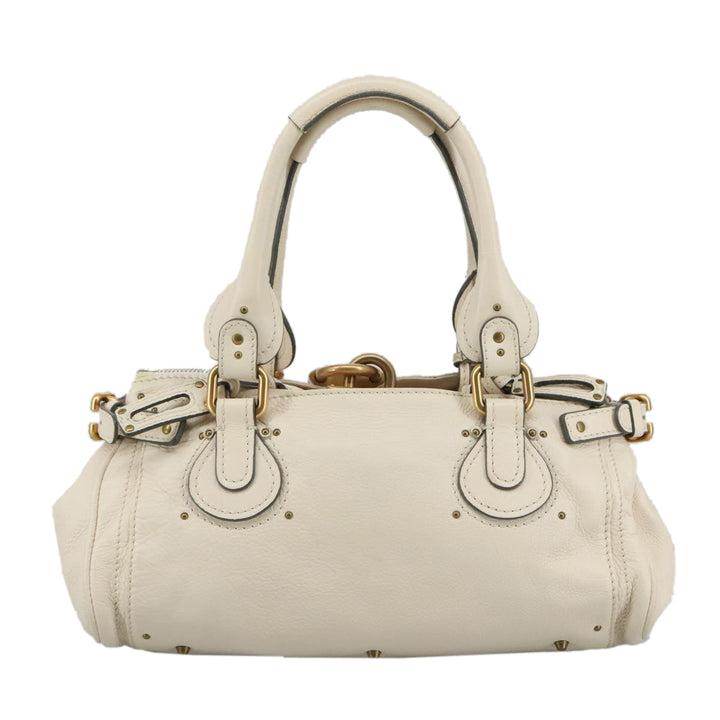 Chloe Paddington Hand Bag Leather White Gold Silver am7419