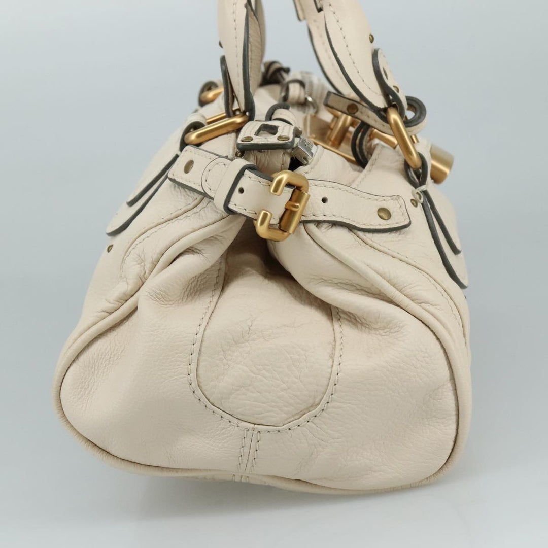 Chloe Paddington Hand Bag Leather White Gold Silver am7419