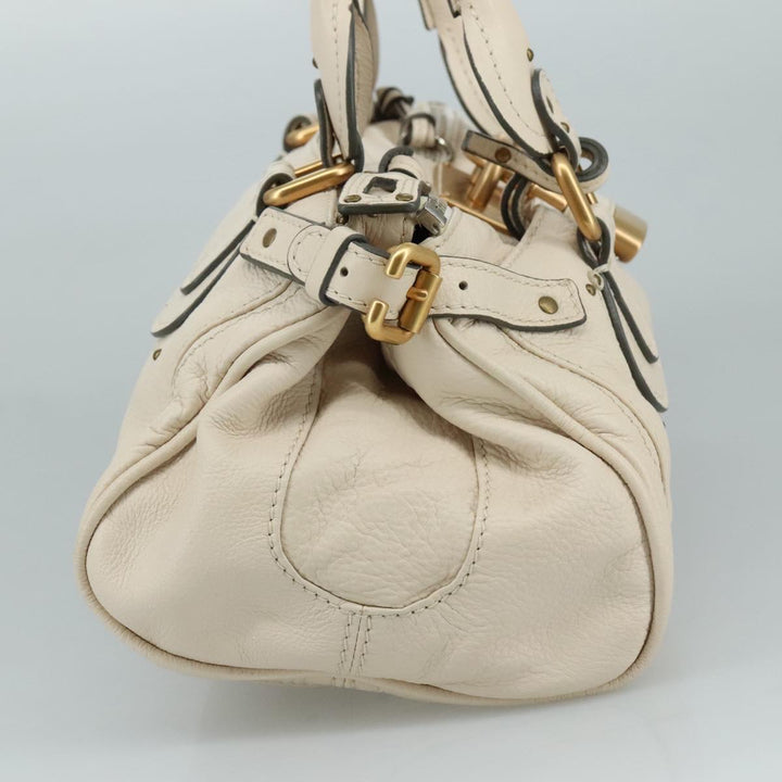 Chloe Paddington Hand Bag Leather White Gold Silver am7419