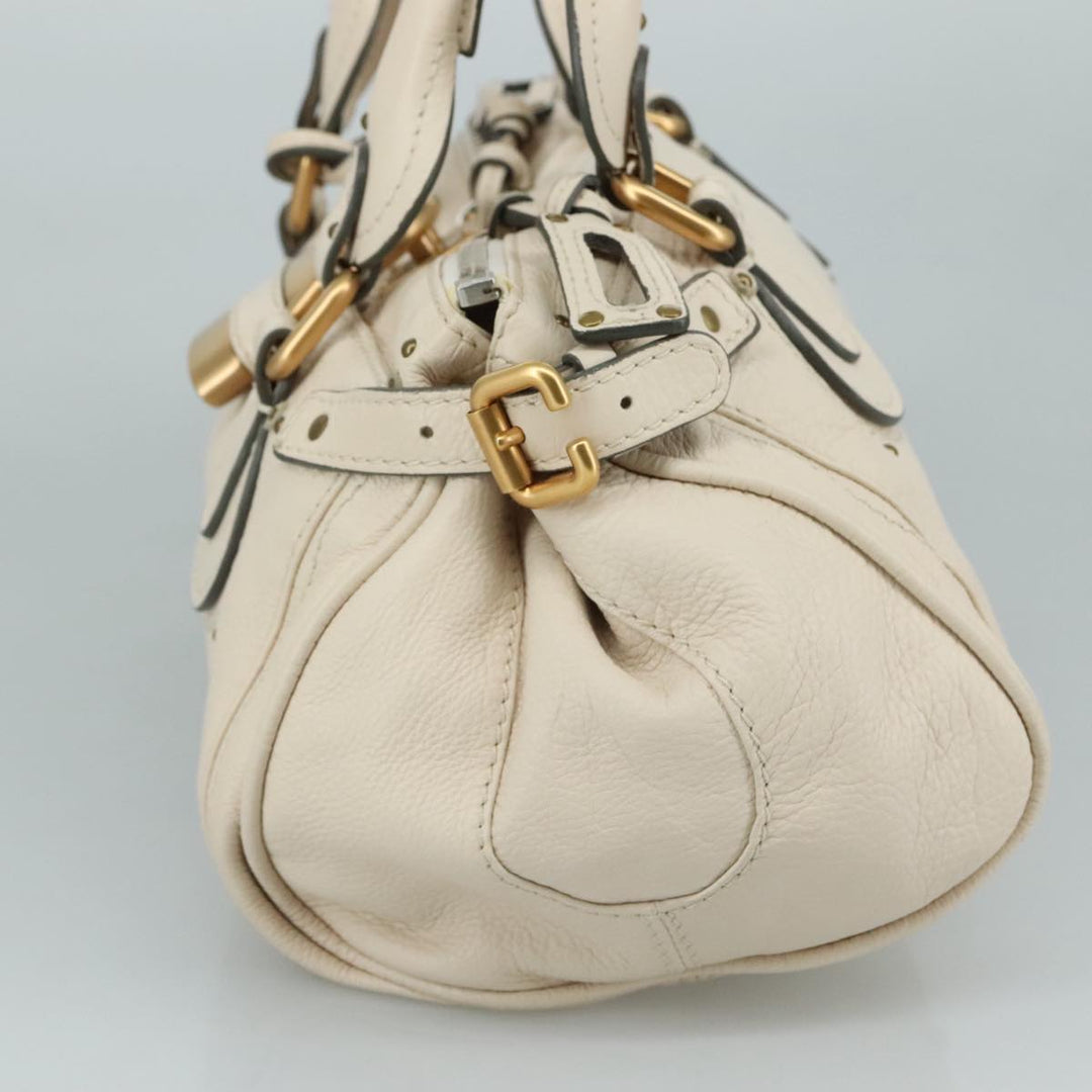 Chloe Paddington Hand Bag Leather White Gold Silver am7419