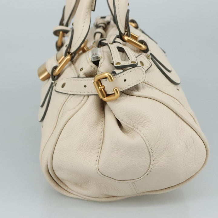 Chloe Paddington Hand Bag Leather White Gold Silver am7419