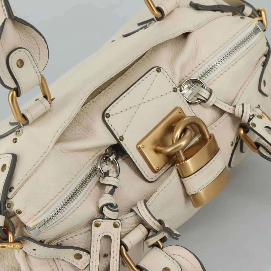 Chloe Paddington Hand Bag Leather White Gold Silver am7419