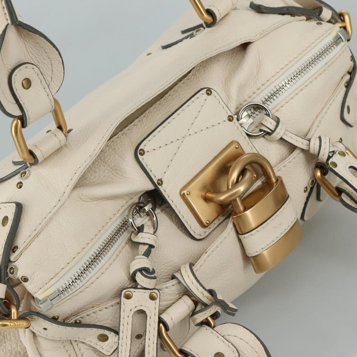 Chloe Paddington Hand Bag Leather White Gold Silver am7419
