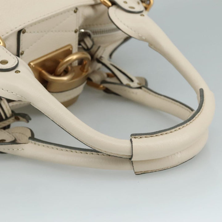 Chloe Paddington Hand Bag Leather White Gold Silver am7419