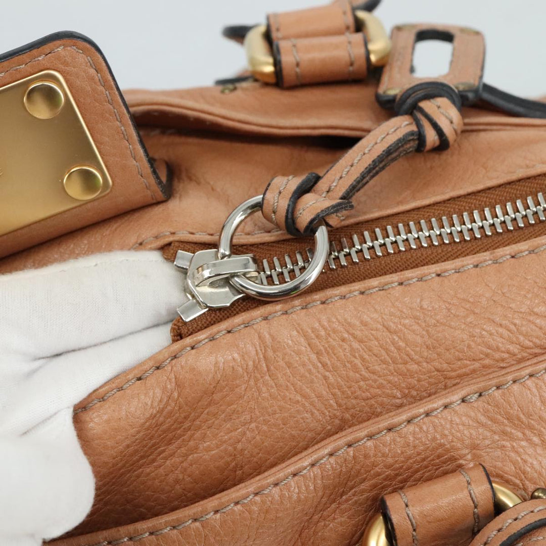 Chloe Paddington Hand Bag Leather Brown Gold Silver am7421