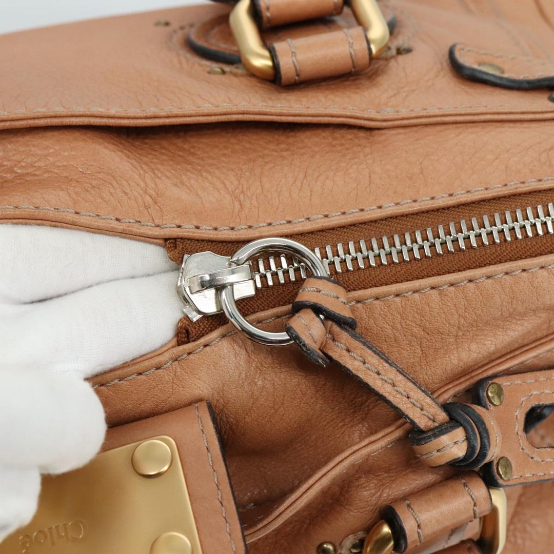Chloe Paddington Hand Bag Leather Brown Gold Silver am7421
