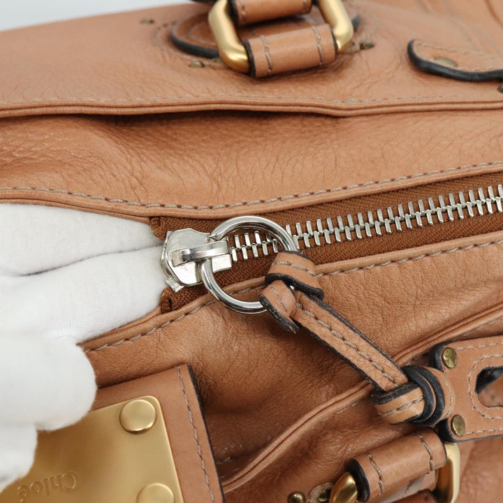 Chloe Paddington Hand Bag Leather Brown Gold Silver am7421