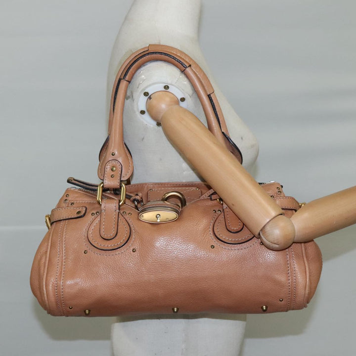Chloe Paddington Hand Bag Leather Brown Gold Silver am7421