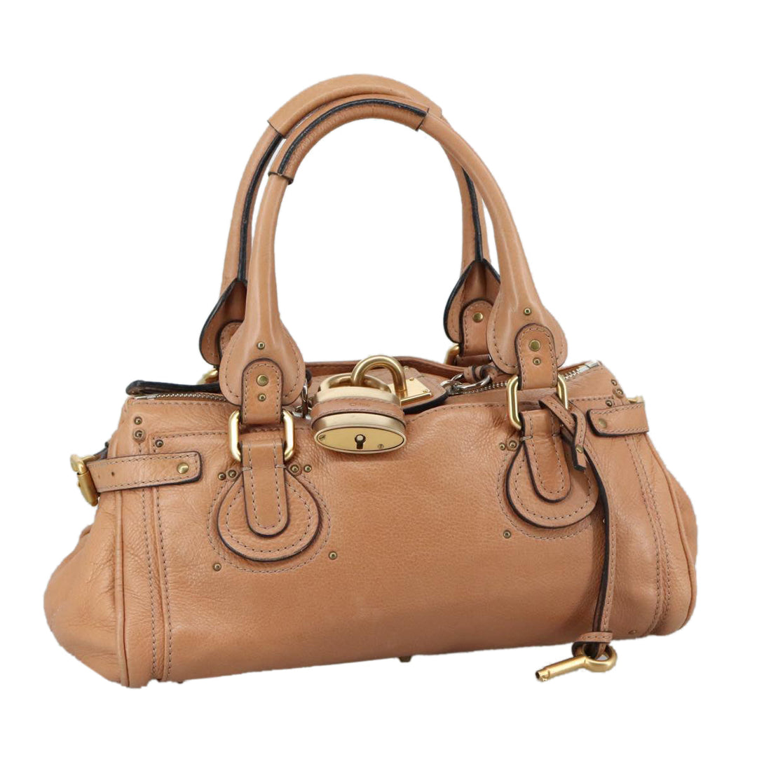 Chloe Paddington Hand Bag Leather Brown Gold Silver am7421