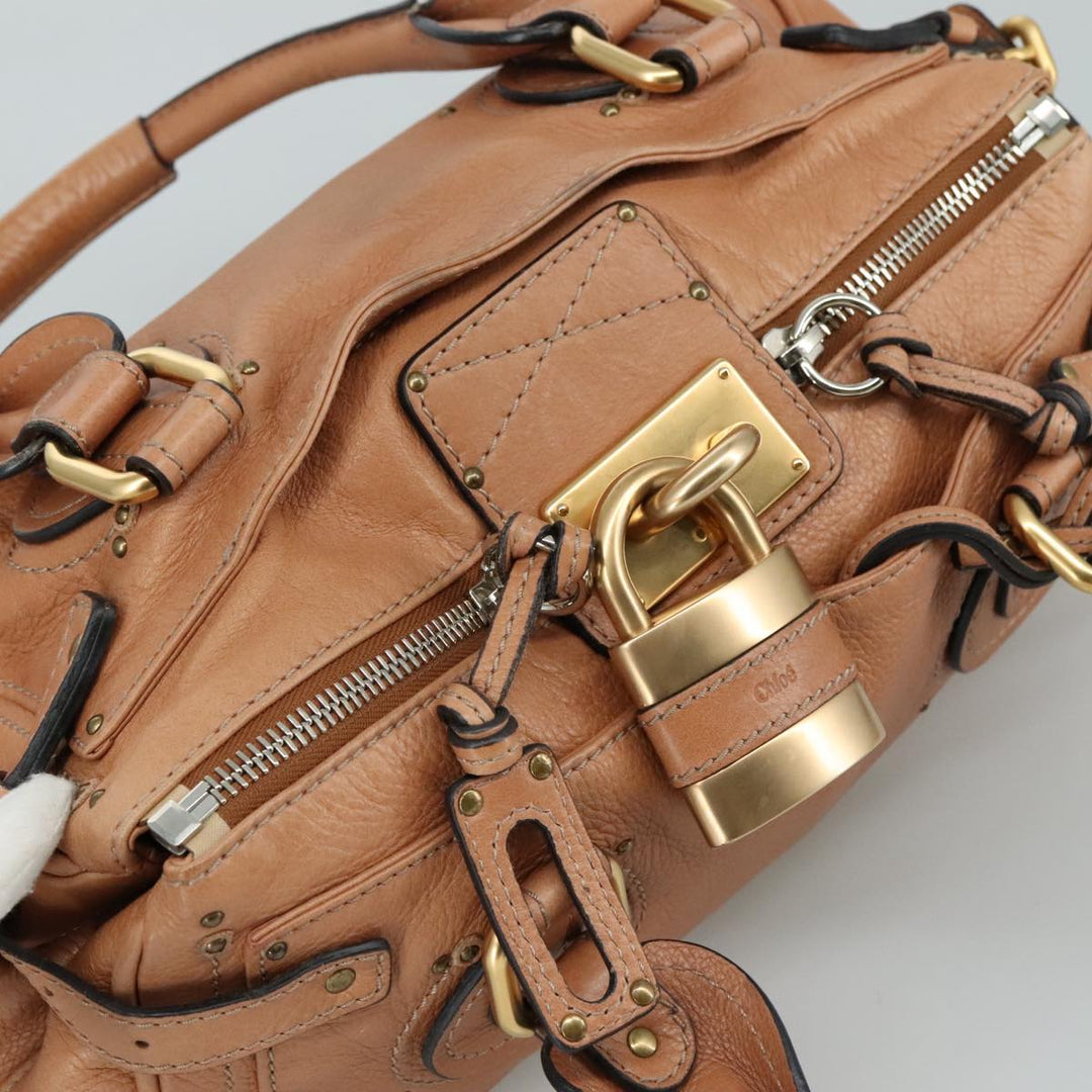 Chloe Paddington Hand Bag Leather Brown Gold Silver am7421