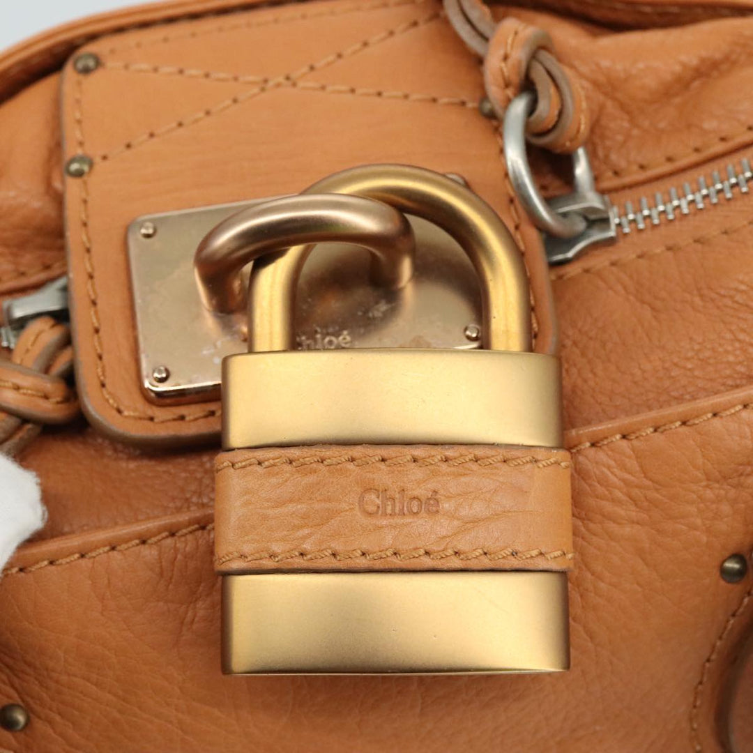 Chloe Paddington Hand Bag Leather Brown Gold Silver am7423
