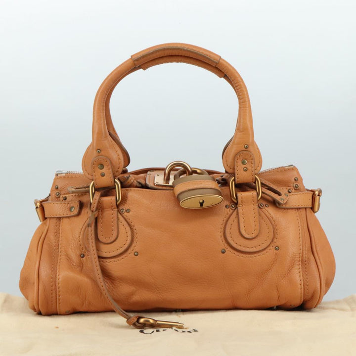 Chloe Paddington Hand Bag Leather Brown Gold Silver am7423