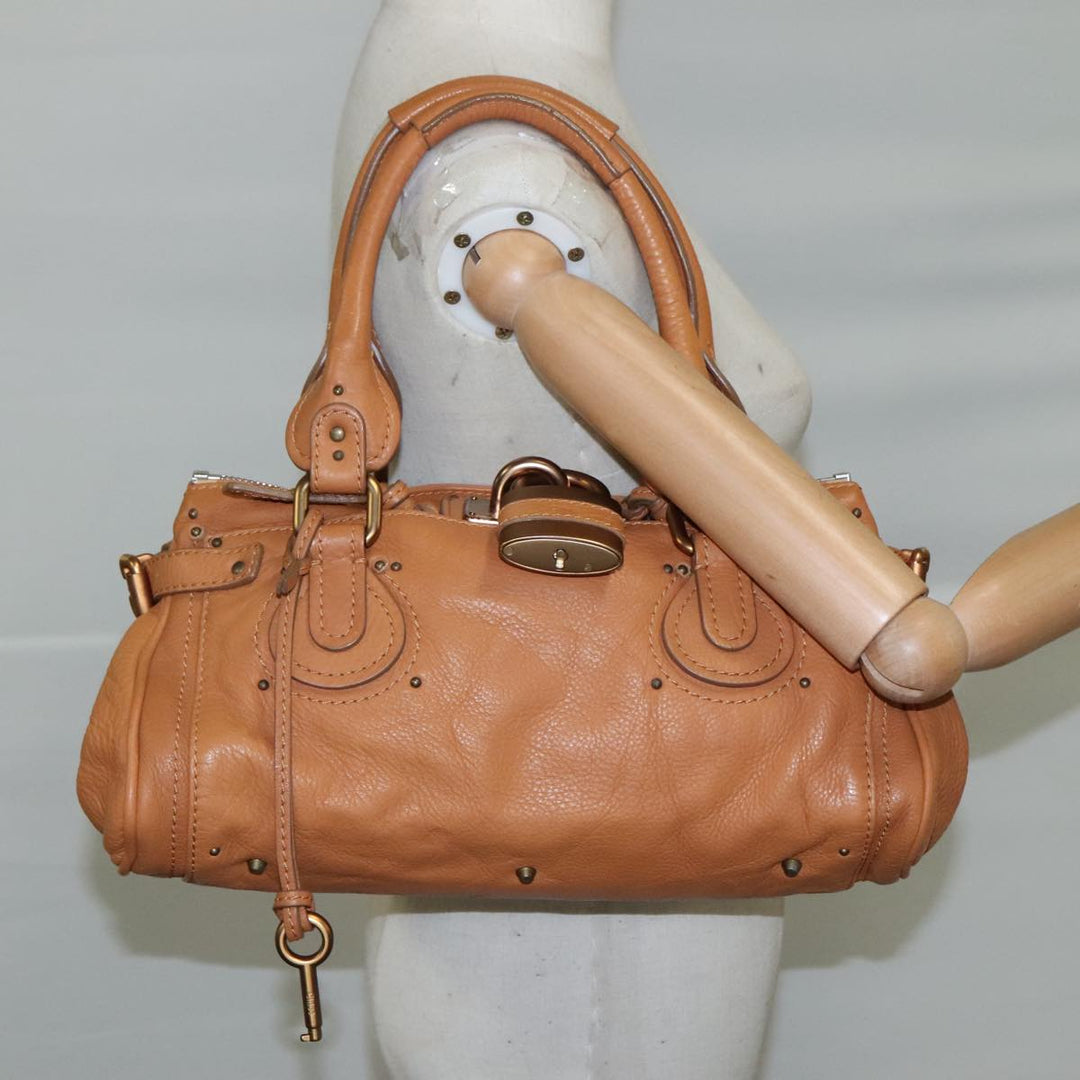 Chloe Paddington Hand Bag Leather Brown Gold Silver am7423