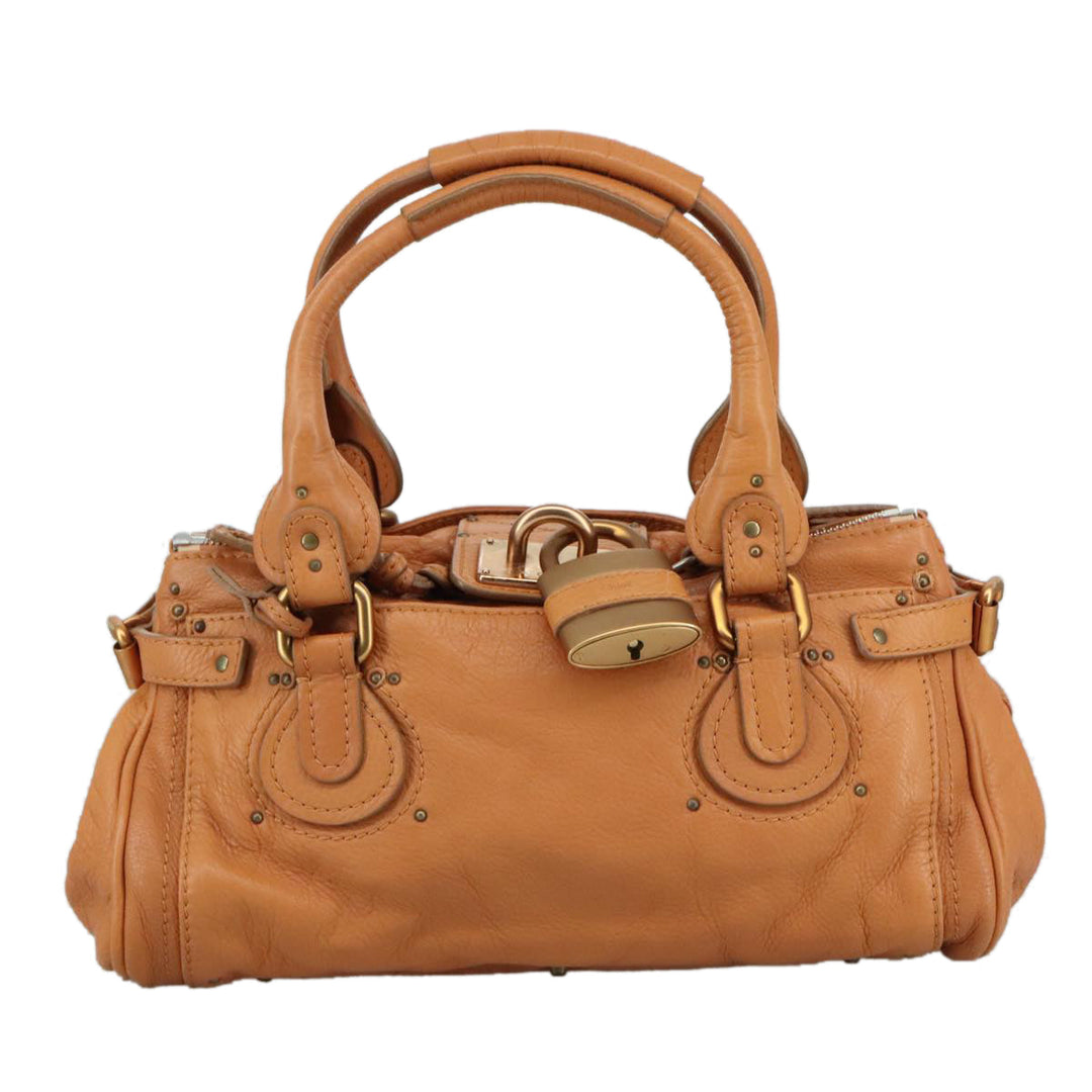 Chloe Paddington Hand Bag Leather Brown Gold Silver am7423