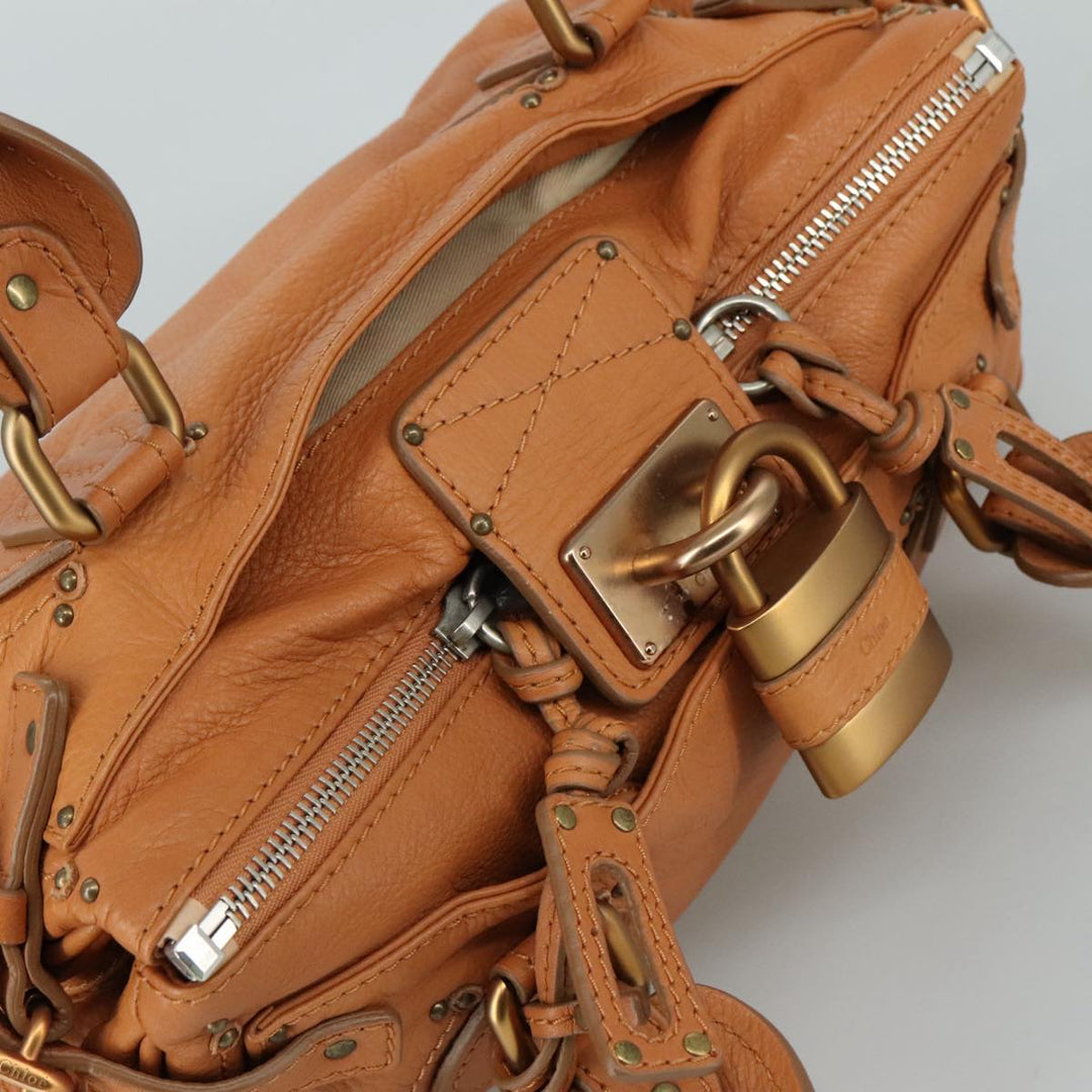 Chloe Paddington Hand Bag Leather Brown Gold Silver am7423