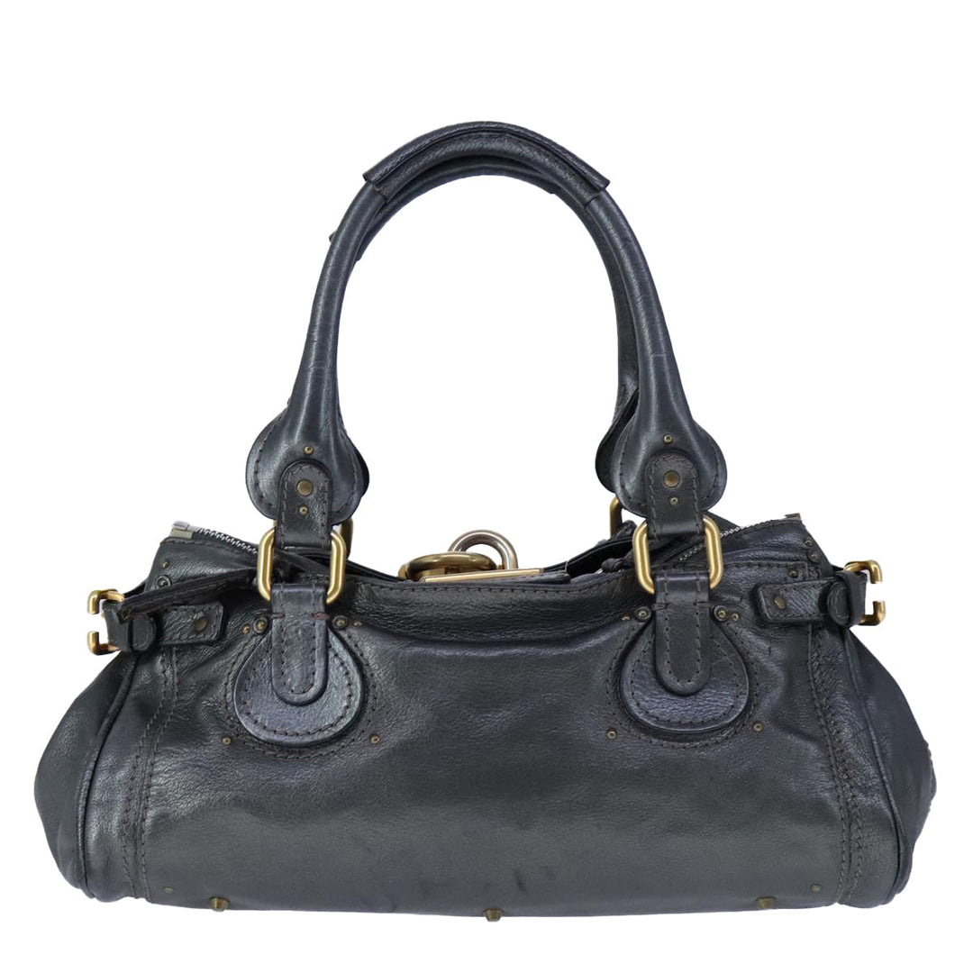 Chloe Paddington Hand Bag Leather Gunmetal am7424