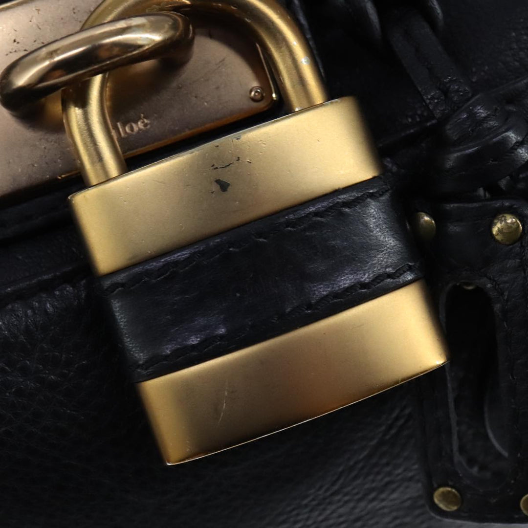 Chloe Paddington Hand Bag Leather Black Gold Silver am7425