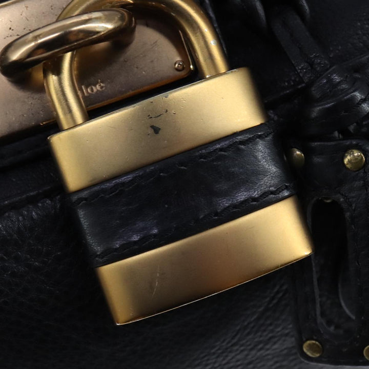 Chloe Paddington Hand Bag Leather Black Gold Silver am7425