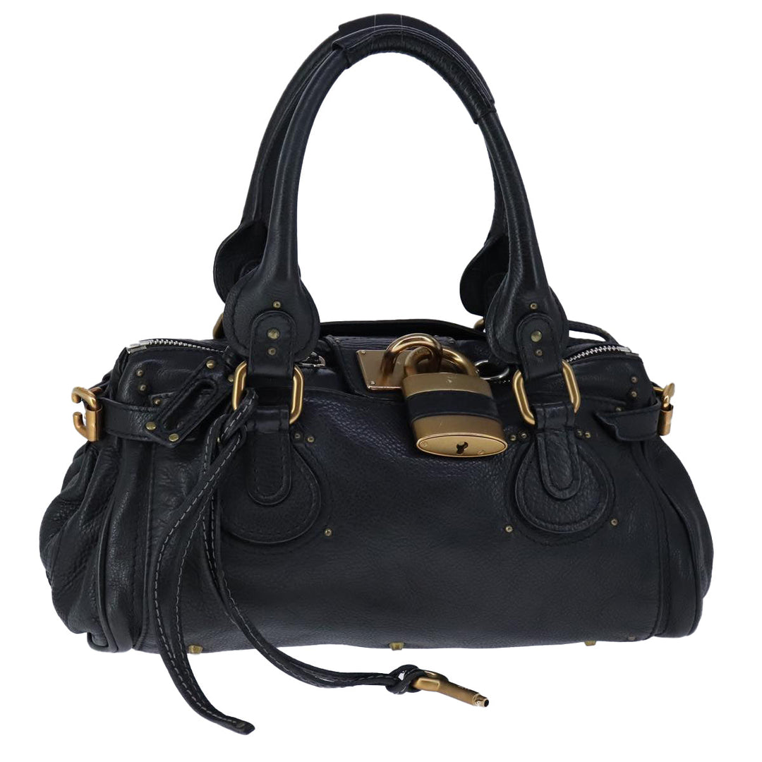 Chloe Paddington Hand Bag Leather Black Gold Silver am7425