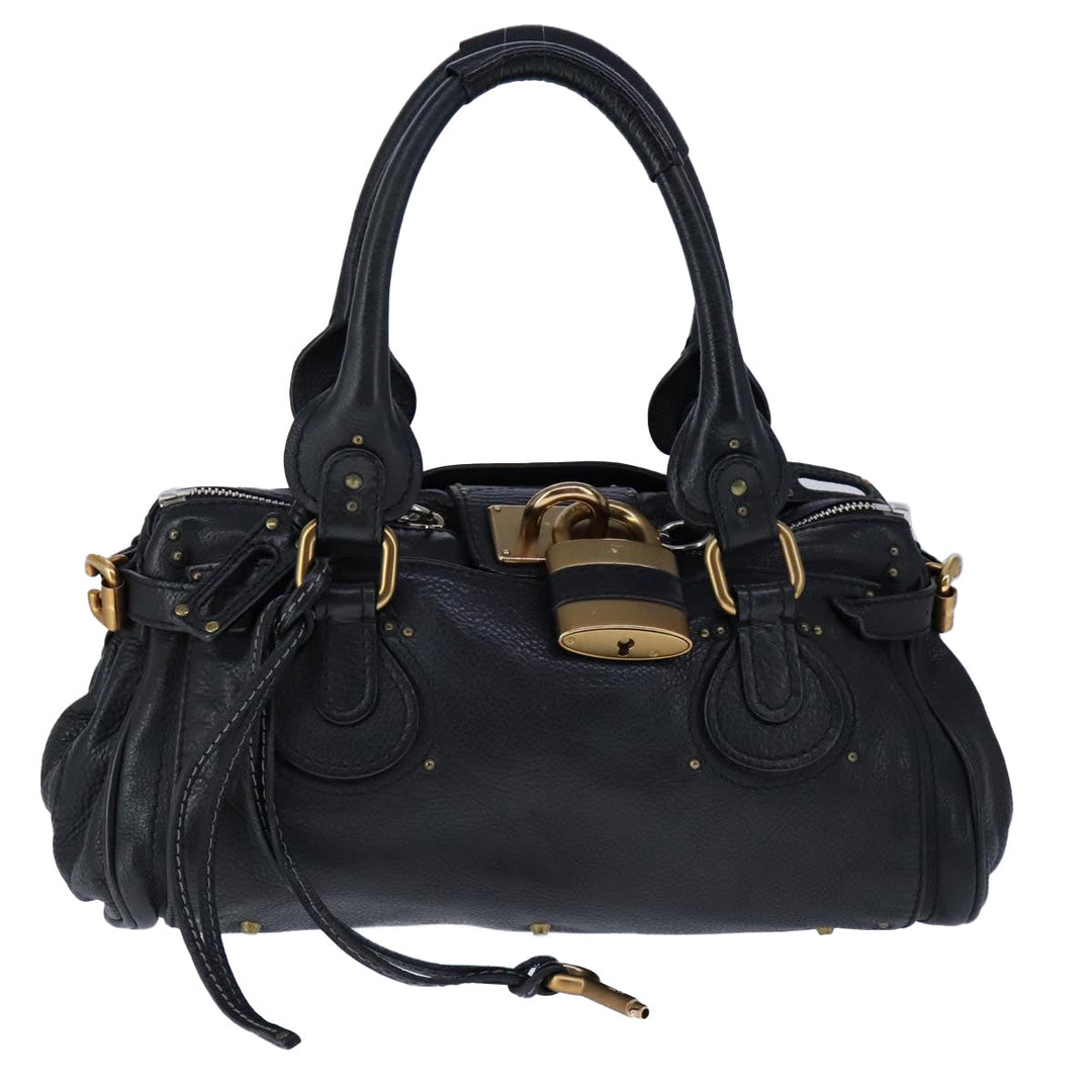 Chloe Paddington Hand Bag Leather Black Gold Silver am7425