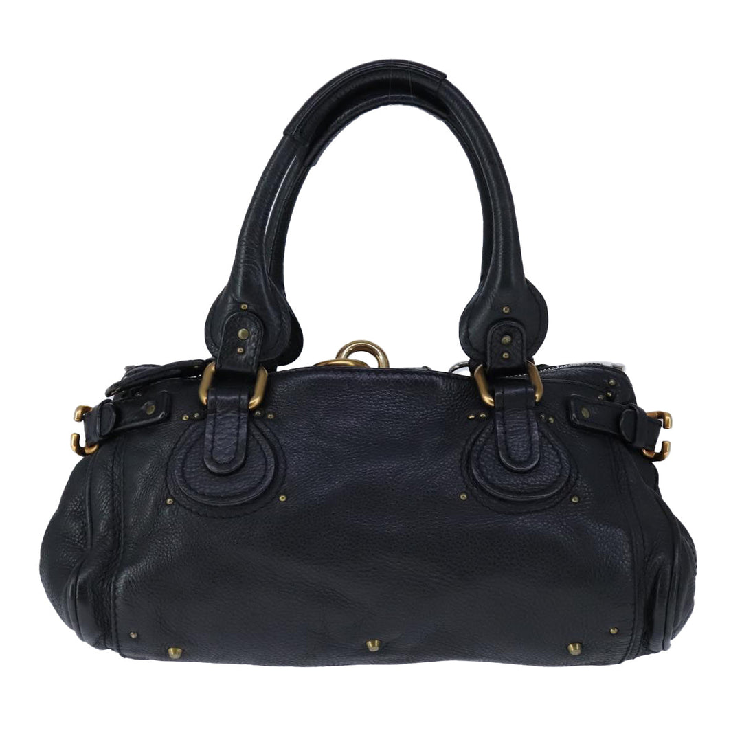 Chloe Paddington Hand Bag Leather Black Gold Silver am7425