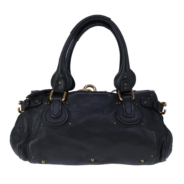 Chloe Paddington Hand Bag Leather Black Gold Silver am7425