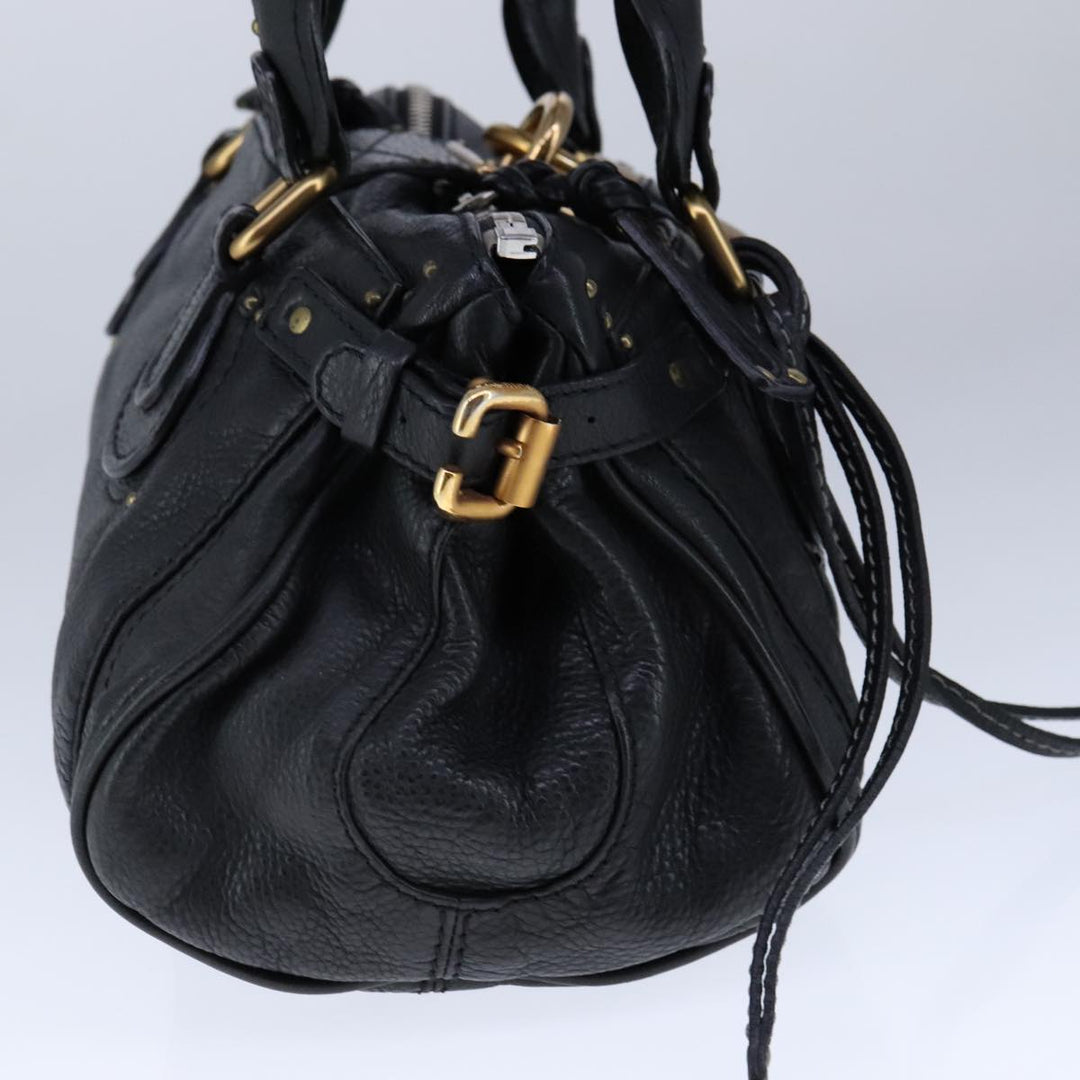 Chloe Paddington Hand Bag Leather Black Gold Silver am7425