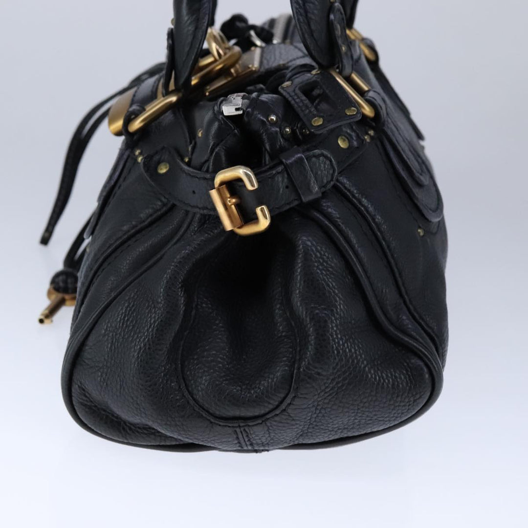 Chloe Paddington Hand Bag Leather Black Gold Silver am7425