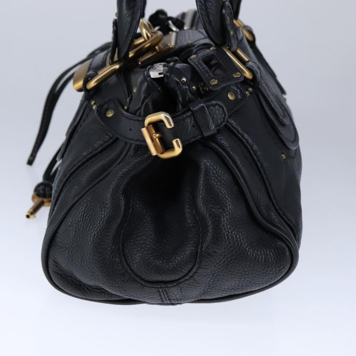 Chloe Paddington Hand Bag Leather Black Gold Silver am7425
