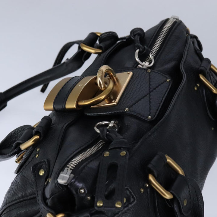 Chloe Paddington Hand Bag Leather Black Gold Silver am7425