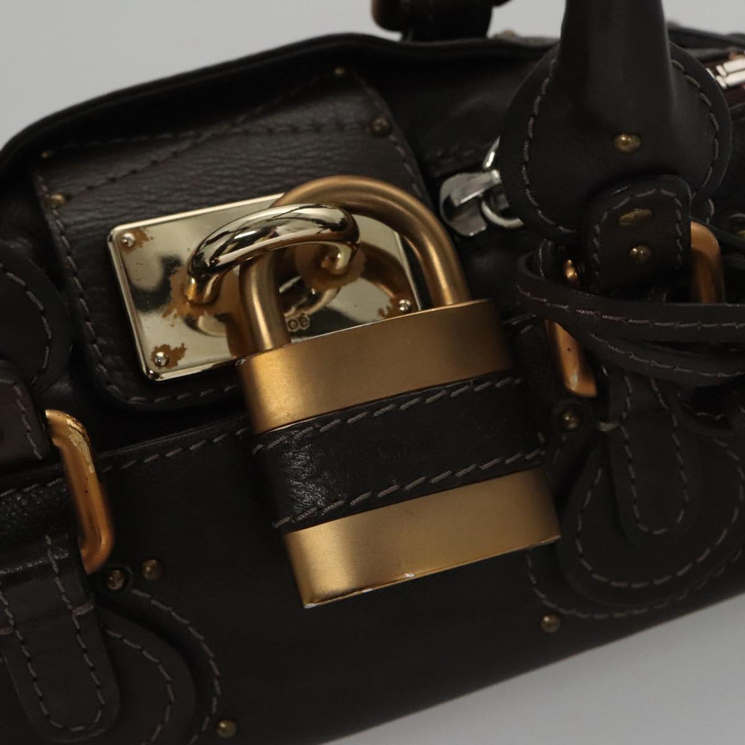 Chloe Paddington Mini Hand Bag Leather Dark Brown Gold Silver am7426
