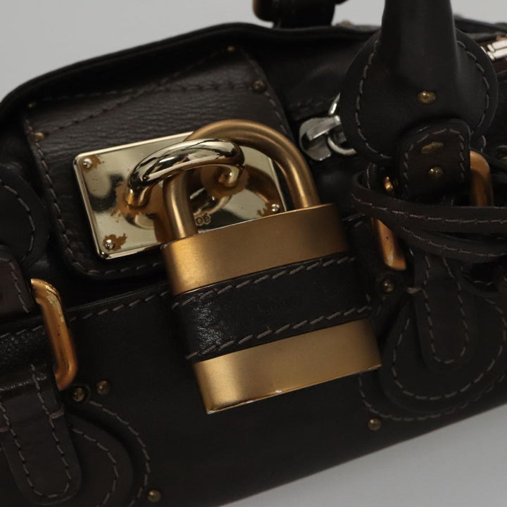 Chloe Paddington Mini Hand Bag Leather Dark Brown Gold Silver am7426